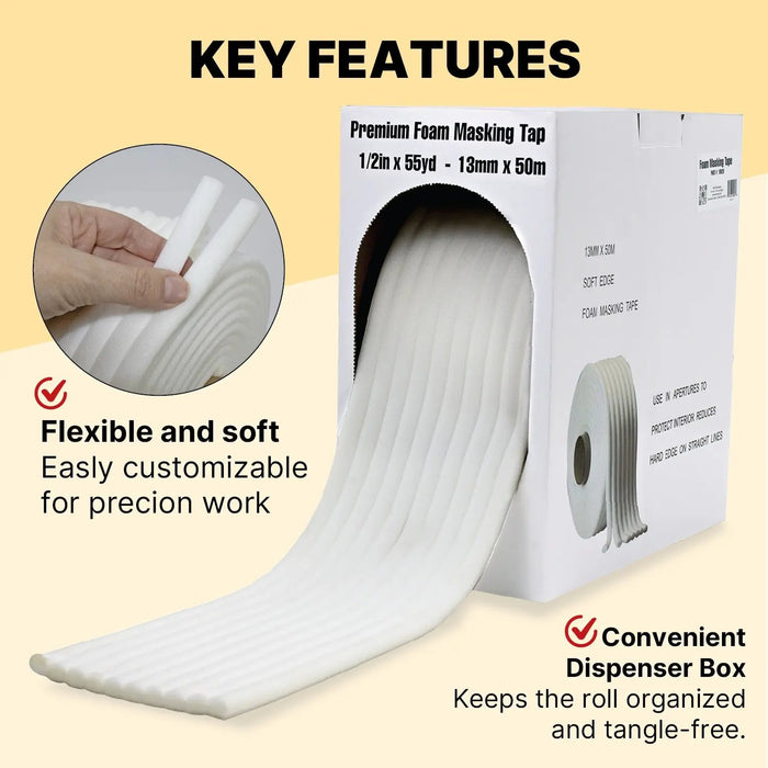 LAUCO 13MM x 50M Soft Edge Foam Masking Tape for Sealing Car Door Jams Overspray Protection (1/2 Inch x 55 Yards) - (19528) National Supply Company