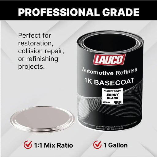 LAUCO 1K Basecoat Ebony Black – 1 Gallon Black Automotive Paint – Factory Color Match Lauco