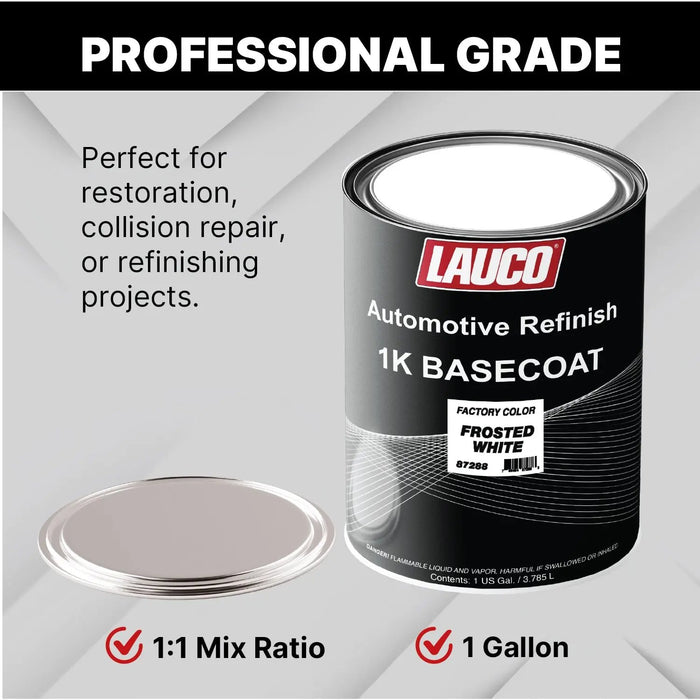 LAUCO 1K Basecoat Frosted White – White Automotive Paint – Factory Color Match – 1 Gallon – Spray Gun Ready – Mixing Ratio 1:1 – Car Repaint Base Coat Lauco