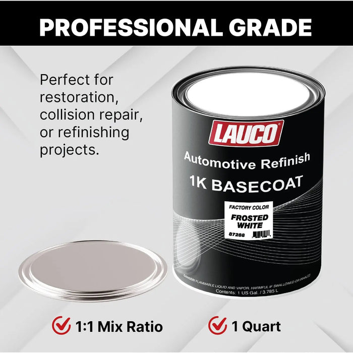 LAUCO 1K Basecoat Frosted White – White Automotive Paint – Factory Color Match – 1 Quart – Spray Gun Ready – 1:1 Mixing Ratio – Car Repaint Base Coat [87288-Quart] LAUCO