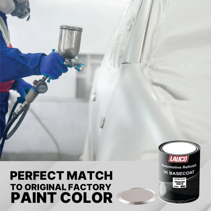 LAUCO 1K Basecoat Frosted White – White Automotive Paint – Factory Color Match – 1 Quart – Spray Gun Ready – 1:1 Mixing Ratio – Car Repaint Base Coat [87288-Quart] LAUCO