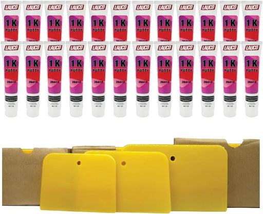 LAUCO 1K Body Filler Putty (24 Pack) and 300 Spreaders (100pack of 4 Inches, 100pack of 5 inches, 100pack of 6 inches) - Quick & Easy Combo Pack for Multiple Surfaces Repairs National Supply Company