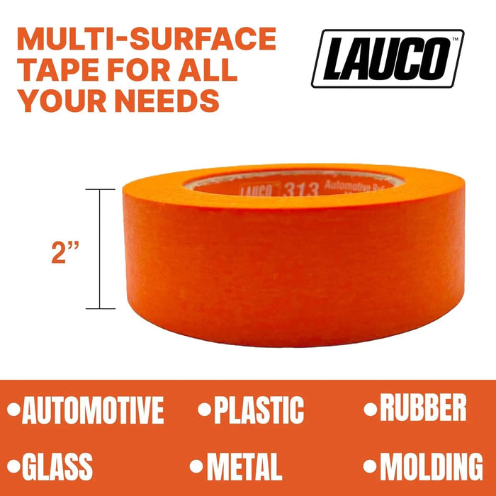 LAUCO 2 in. x 60 Yd (5 Roll) Orange Automotive Refinishing Masking Tape, Moisture, UV, and Heat Resistant, Multi-Purpose Masking Tape, No Residue (19542-5) LAUCO