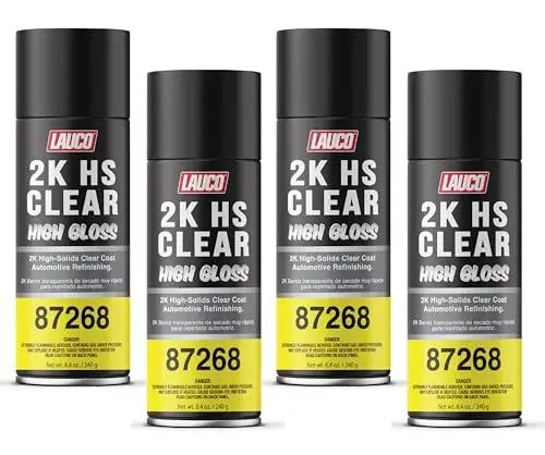 LAUCO 2K HS Clear High Gloss – High-Solids Automotive Clear Coat Spray – Fast Dry, High Chemical & Scratch Resistance – Professional Car & Motorcycle Refinishing – 4 Pack [87268] LAUCO
