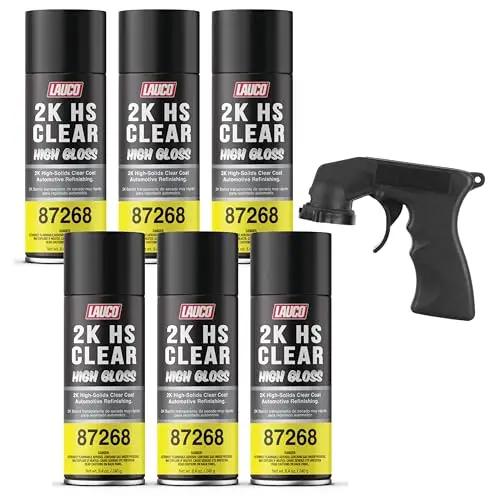 LAUCO 2K HS Clear High Gloss – High-Solids Automotive Clear Coat Spray – Fast Dry, High Chemical & Scratch Resistance – Professional Car & Motorcycle Refinishing – 6 Pack [87268] LAUCO