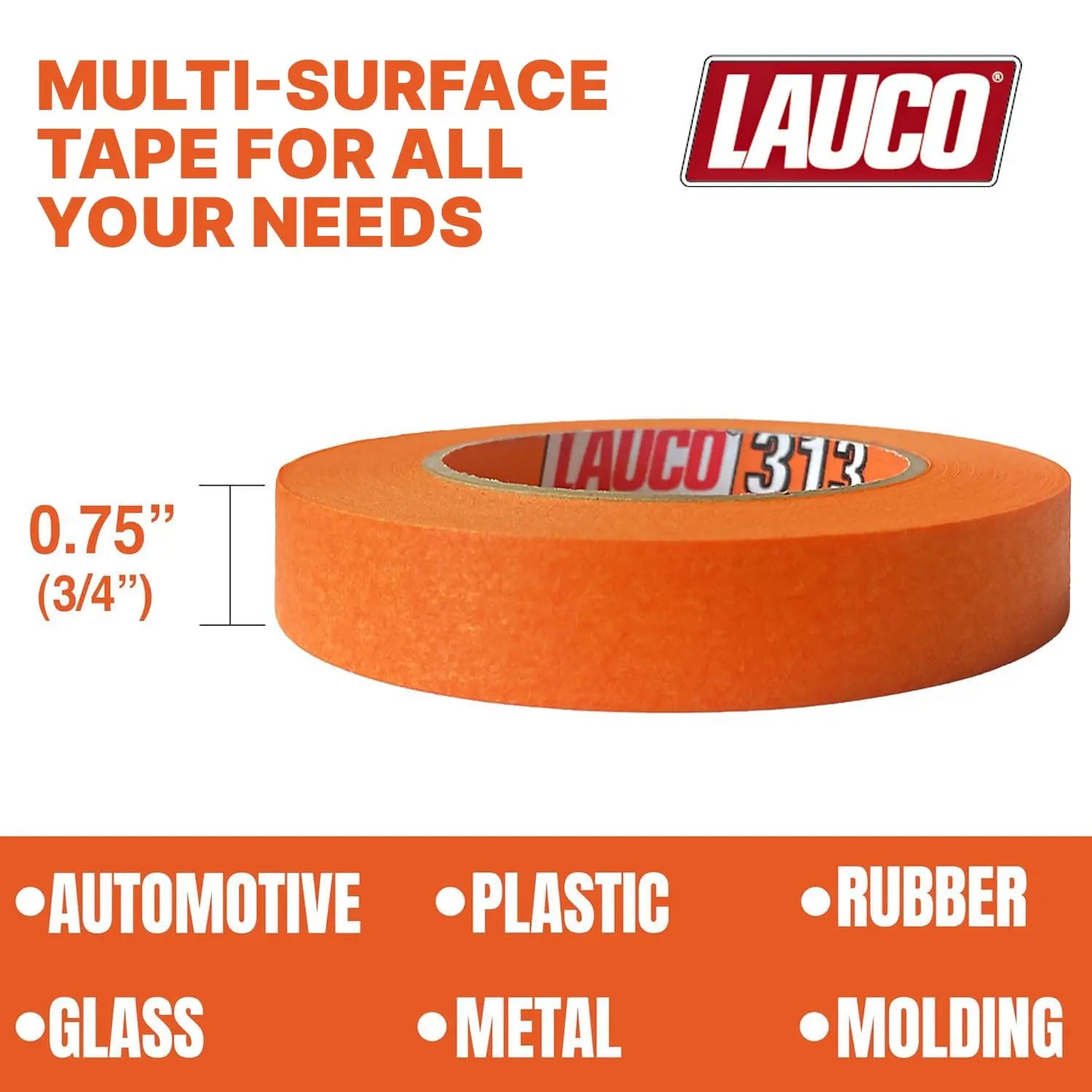 LAUCO 3/4 in. x 60 Yd (12 Roll) Orange Automotive Refinishing Masking Tape, Moisture, UV, and Heat Resistant, Multi-Purpose Masking Tape, No Residue (19540-12) LAUCO