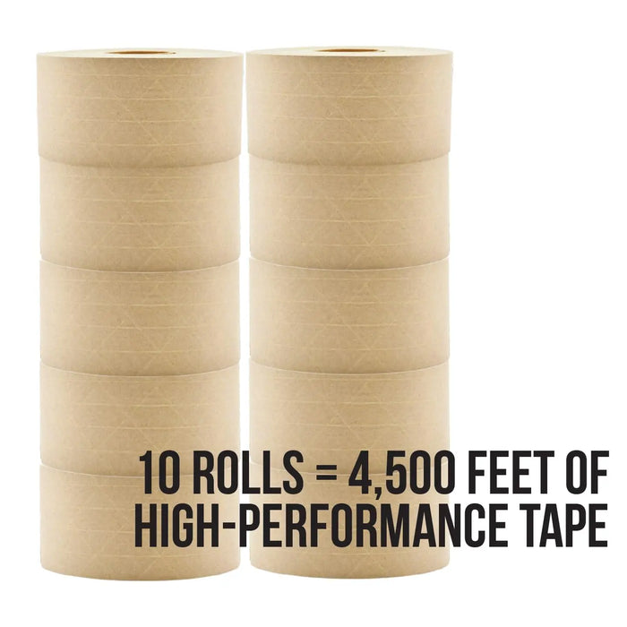 LAUCO 3" x 450' Gummed Paper Tape – Water Activated Kraft Packing Tape for Shipping & Heavy Duty Packaging – Tamper Evident Brown Gum Tape with Fiberglass Support – 10 Rolls, Biodegradable National Supply Company