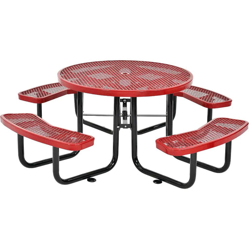 LAUCO 46-Inch Round Metal Picnic Table with Attached Benches, Red Thermoplastic Coated, Expanded Metal Construction, 1000 lb Capacity, Outdoor Use (Red) LAUCO