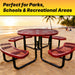 LAUCO 46-Inch Round Metal Picnic Table with Attached Benches, Red Thermoplastic Coated, Expanded Metal Construction, 1000 lb Capacity, Outdoor Use (Red) LAUCO