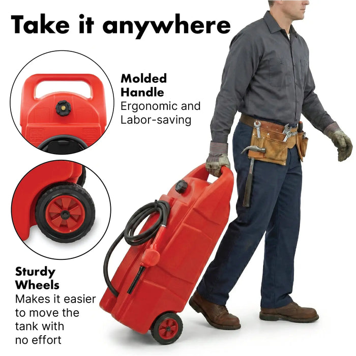 LAUCO 57L Mobile Fuel Caddy with Transfer Hose & Nozzle Gun – Wheeled Fuel Tank for Shop, Farm, Boat, or Garage – [87259] LAUCO
