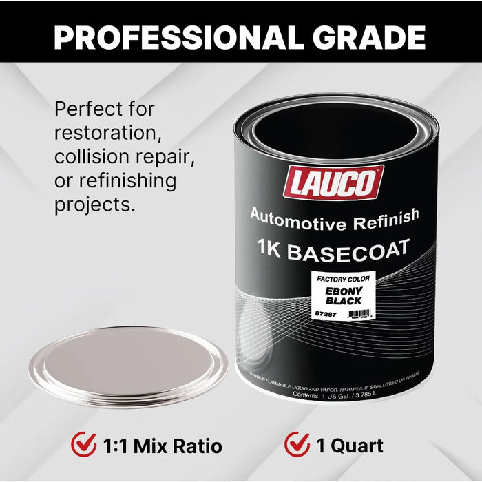 LAUCO Black 1K Basecoat Automotive Paint – Factory Color Match Ebony – 1 Quart – Spray Gun Ready – Deep Black Finish – Mixing Ratio 1:1 – Auto Body Refinish [87287-Quart] LAUCO