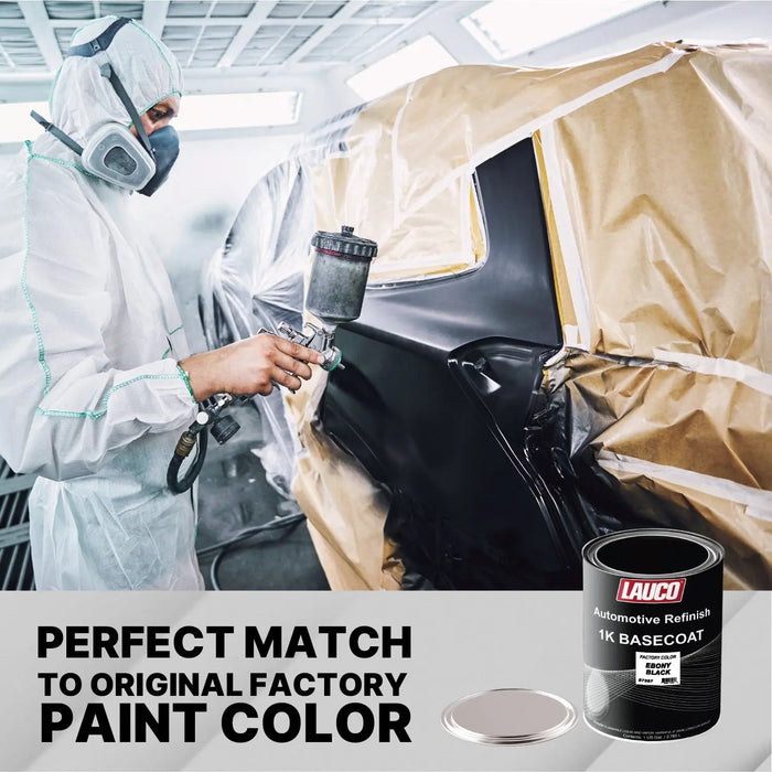 LAUCO Black 1K Basecoat Automotive Paint – Factory Color Match Ebony – 1 Quart – Spray Gun Ready – Deep Black Finish – Mixing Ratio 1:1 – Auto Body Refinish [87287-Quart] LAUCO