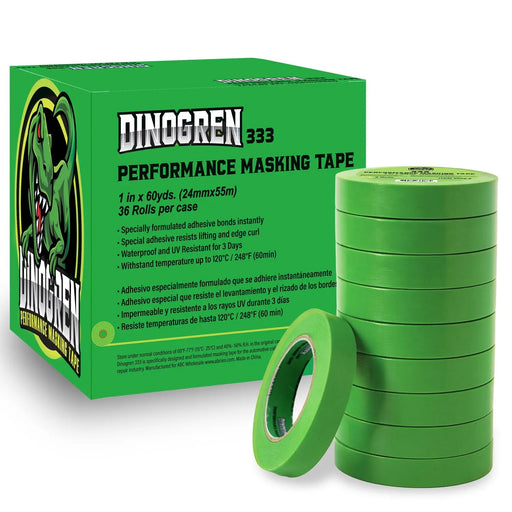 LAUCO DINOGREN 333 Performance Green Masking Tape – 1 Inch x 60 Yards (36 Rolls per Case) – Green Automotive Masking Tape – Heat Resistant, Waterproof & UV Safe [6068] LAUCO