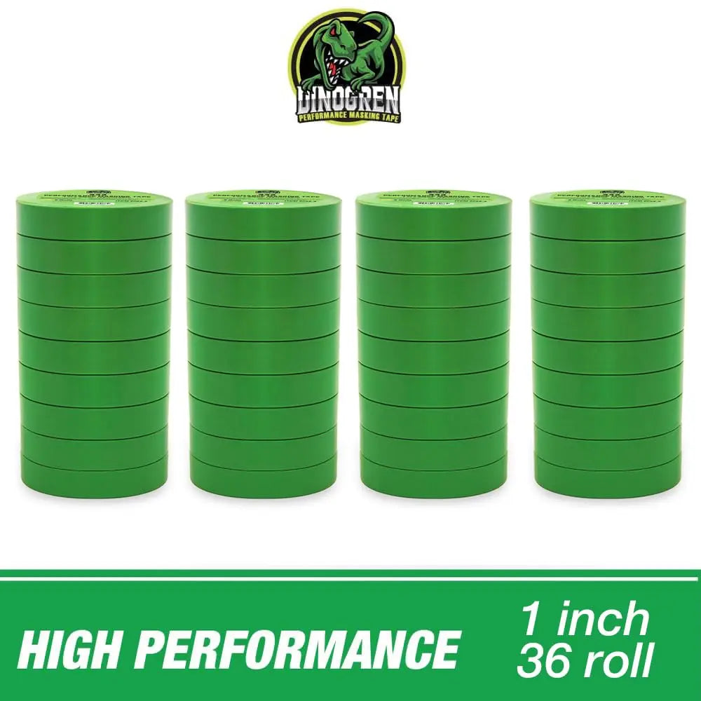 LAUCO DINOGREN 333 Performance Green Masking Tape – 1 Inch x 60 Yards (36 Rolls per Case) – Green Automotive Masking Tape – Heat Resistant, Waterproof & UV Safe [6068] LAUCO