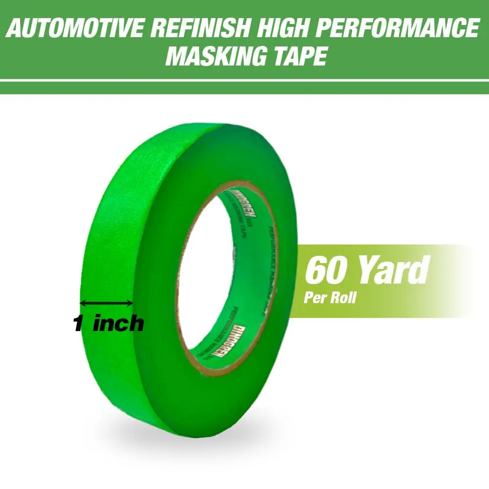 LAUCO DINOGREN 333 Performance Green Masking Tape – 1 Inch x 60 Yards (36 Rolls per Case) – Green Automotive Masking Tape – Heat Resistant, Waterproof & UV Safe [6068] LAUCO