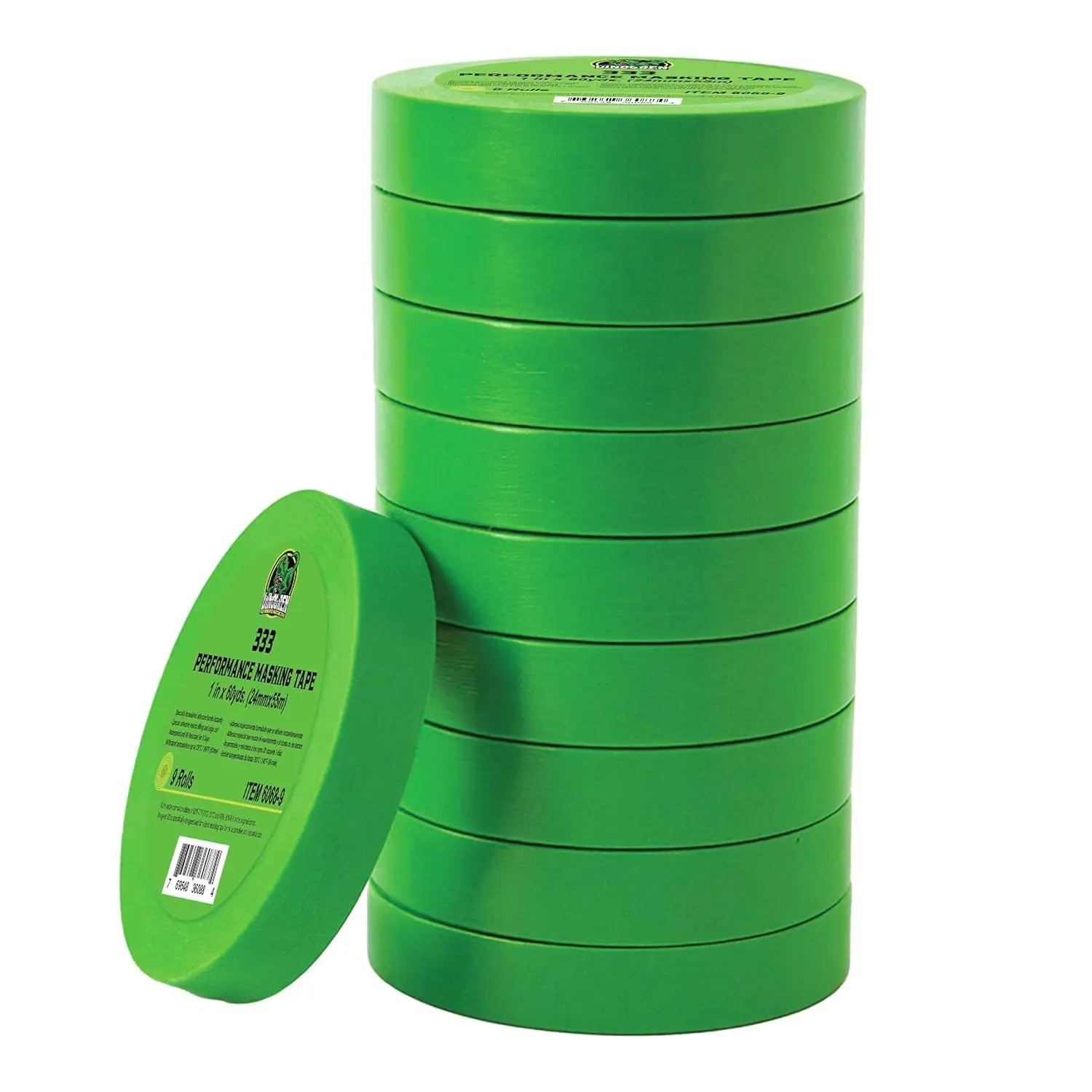LAUCO DINOGREN 333 Performance Green Masking Tape – 1 Inch x 60 Yards (36 Rolls per Case) – Green Automotive Masking Tape – Heat Resistant, Waterproof & UV Safe [6068] LAUCO