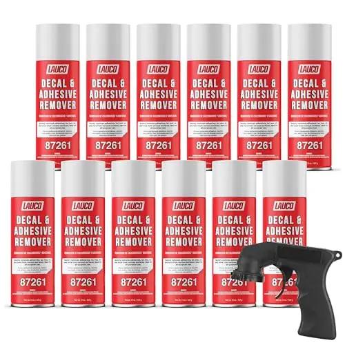 LAUCO Decal & Adhesive Remover – 13 oz Aerosol (12-Pack) – Removes Stickers, Tar, Wax, Oil, Bugs, Sap & More – Safe on Cured Paint, Vinyl & Fabrics – Fast-Acting Cleaner – [87261] LAUCO