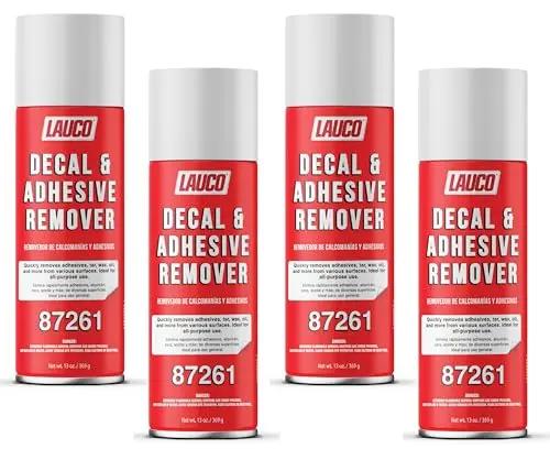 LAUCO Decal & Adhesive Remover – 13 oz Aerosol (4-Pack) – Removes Stickers, Tar, Wax, Oil, Bugs, Sap & More – Safe on Cured Paint, Vinyl & Fabrics – Fast-Acting Cleaner – [87261] LAUCO