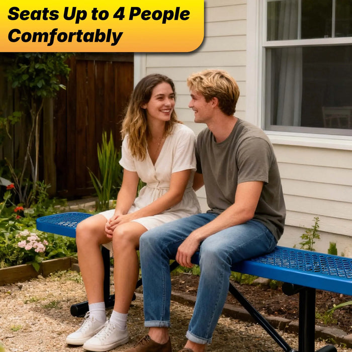 LAUCO Heavy Duty Expanded Metal Mesh Picnic Bench, Industrial Style Outdoor Bench with Steel Frame, 1000 lbs Capacity, Black Thermoplastic Coating (Blue) LAUCO