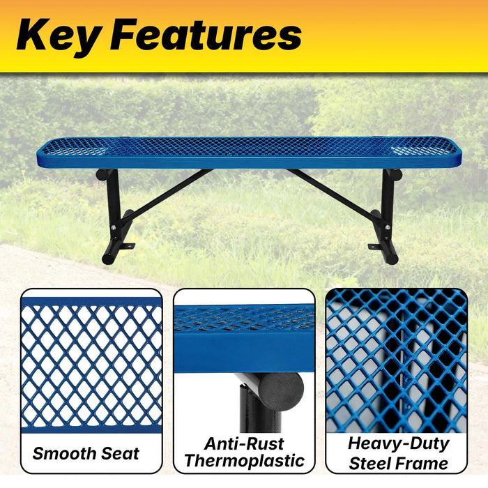 LAUCO Heavy Duty Expanded Metal Mesh Picnic Bench, Industrial Style Outdoor Bench with Steel Frame, 1000 lbs Capacity, Black Thermoplastic Coating (Blue) LAUCO