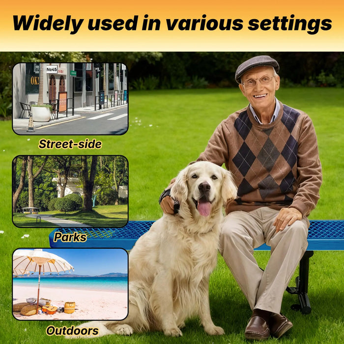 LAUCO Heavy Duty Expanded Metal Mesh Picnic Bench, Industrial Style Outdoor Bench with Steel Frame, 1000 lbs Capacity, Black Thermoplastic Coating (Blue) LAUCO