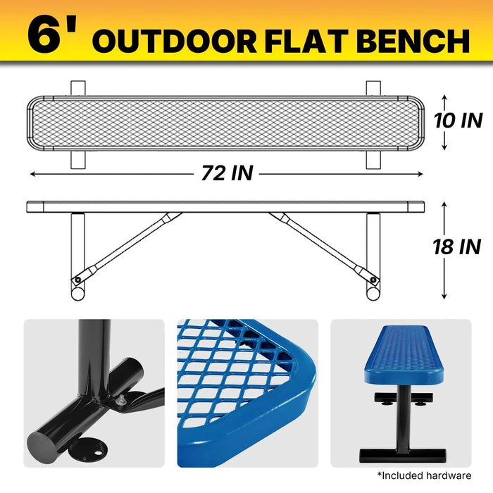 LAUCO Heavy Duty Expanded Metal Mesh Picnic Bench, Industrial Style Outdoor Bench with Steel Frame, 1000 lbs Capacity, Black Thermoplastic Coating (Blue) LAUCO