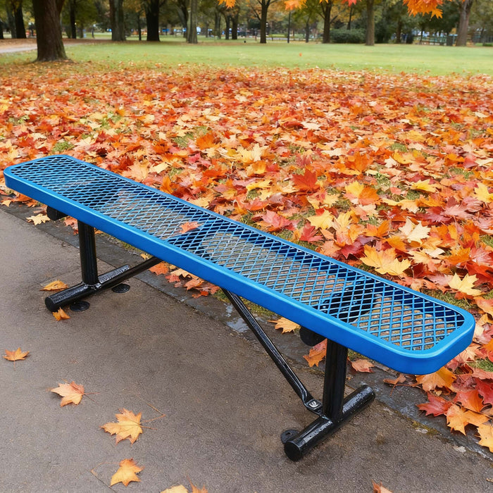 LAUCO Heavy Duty Expanded Metal Mesh Picnic Bench, Industrial Style Outdoor Bench with Steel Frame, 1000 lbs Capacity, Black Thermoplastic Coating (Blue) LAUCO