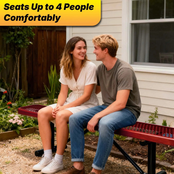 LAUCO Heavy Duty Expanded Metal Mesh Picnic Table, Industrial Style Outdoor Bench with Steel Frame, 1000 lbs Capacity, Black Thermoplastic Coating (Red) LAUCO