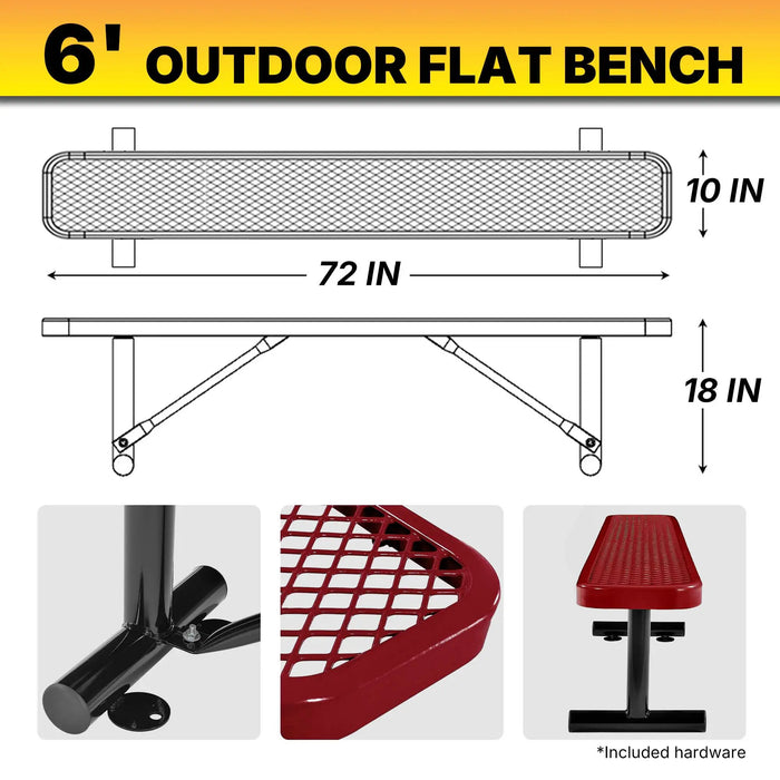 LAUCO Heavy Duty Expanded Metal Mesh Picnic Table, Industrial Style Outdoor Bench with Steel Frame, 1000 lbs Capacity, Black Thermoplastic Coating (Red) LAUCO