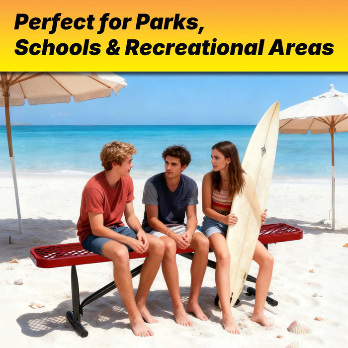 LAUCO Heavy Duty Expanded Metal Mesh Picnic Table, Industrial Style Outdoor Bench with Steel Frame, 1000 lbs Capacity, Black Thermoplastic Coating (Red) LAUCO