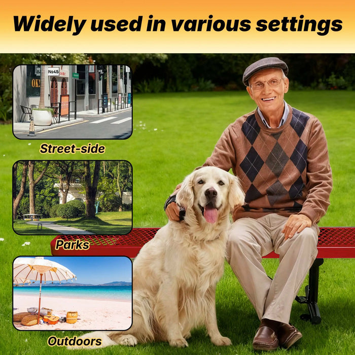 LAUCO Heavy Duty Expanded Metal Mesh Picnic Table, Industrial Style Outdoor Bench with Steel Frame, 1000 lbs Capacity, Black Thermoplastic Coating (Red) LAUCO