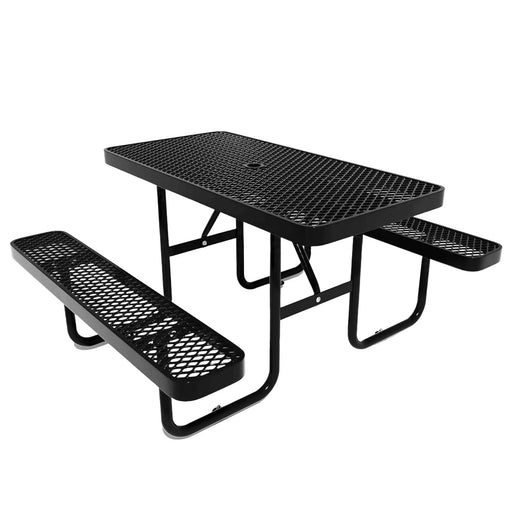 LAUCO Heavy Duty Rectangular Outdoor Picnic Table with Steel Frame, Thermoplastic Coating, Umbrella Hole, Built-in Benches, Seats 8, for Park, Patio, School (Black, 72 inch) LAUCO