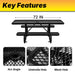LAUCO Heavy Duty Rectangular Outdoor Picnic Table with Steel Frame, Thermoplastic Coating, Umbrella Hole, Built-in Benches, Seats 8, for Park, Patio, School (Black, 72 inch) LAUCO