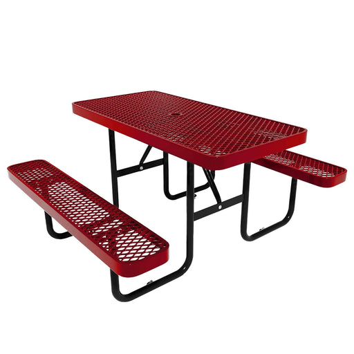 LAUCO Heavy Duty Rectangular Outdoor Picnic Table with Steel Frame, Thermoplastic Coating, Umbrella Hole, Built-in Benches, Seats 8, for Park, Patio, School (Red, 72 inch) LAUCO