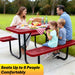 LAUCO Heavy Duty Rectangular Outdoor Picnic Table with Steel Frame, Thermoplastic Coating, Umbrella Hole, Built-in Benches, Seats 8, for Park, Patio, School (Red, 72 inch) LAUCO