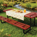 LAUCO Heavy Duty Rectangular Outdoor Picnic Table with Steel Frame, Thermoplastic Coating, Umbrella Hole, Built-in Benches, Seats 8, for Park, Patio, School (Red, 96 inch) LAUCO