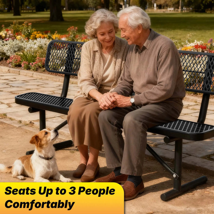 LAUCO Heavy Duty Steel Outdoor Picnic Bench, Black Powder Coated, 72-Inch, Perforated Metal Design with Backrest, 1000 lbs Capacity, Industrial Style (Black) LAUCO