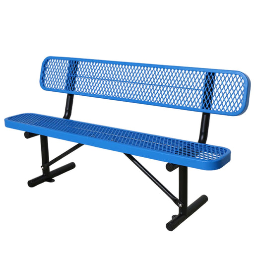 LAUCO Heavy Duty Steel Outdoor Picnic Bench, Black Powder Coated, 72-Inch, Perforated Metal Design with Backrest, 1000 lbs Capacity, Industrial Style (Blue) LAUCO