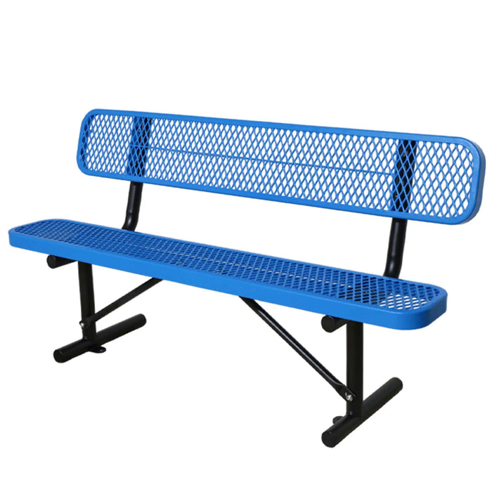 LAUCO Heavy Duty Steel Outdoor Picnic Bench, Black Powder Coated, 72-Inch, Perforated Metal Design with Backrest, 1000 lbs Capacity, Industrial Style (Blue) LAUCO