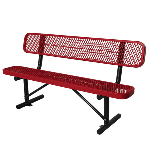 LAUCO Heavy Duty Steel Outdoor Picnic Bench, Black Powder Coated, 72-Inch, Perforated Metal Design with Backrest, 1000 lbs Capacity, Industrial Style (Red) LAUCO