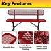 LAUCO Heavy Duty Steel Outdoor Picnic Bench, Black Powder Coated, 72-Inch, Perforated Metal Design with Backrest, 1000 lbs Capacity, Industrial Style (Red) LAUCO