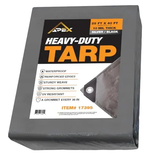 LAUCO Heavy Silver/Black Tarp - 25ft x 40ft - 10 MIL Multipurpose UV Resistant, Waterproof Protective Tarp Cover with Metal Grommets and Reinforced Edges - for Roof, Camping, Patio, Pool, Boat, Car LAUCO