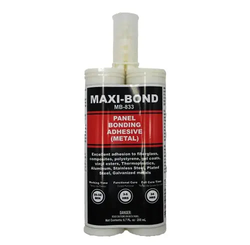 LAUCO Maxi-Bond Panel Bonding Adhesive (Metal) - Two Part Epoxy Adhesive, Non-Sagging, Fiberglass, Wood, Gel Coats, Stainless Steel, Aluminum, Wood & More 200ml/6.75fl fl oz. (MB-833) LAUCO