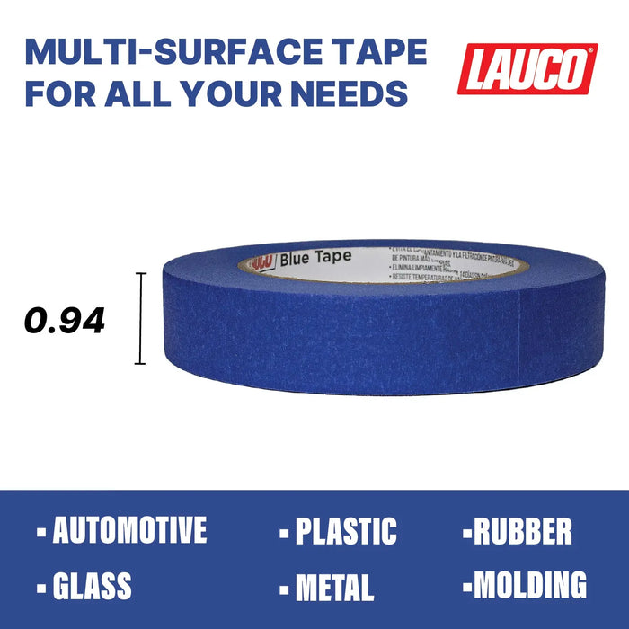LAUCO Multi-Surface Blue Painter’s Masking Tape, Medium Adhesion, UV-Resistant, Clean Removal, 0.94 in x 60 yds (24mm x 55m) Rolls, Ideal for Indoor & Outdoor Painting, Trim, Walls LAUCO