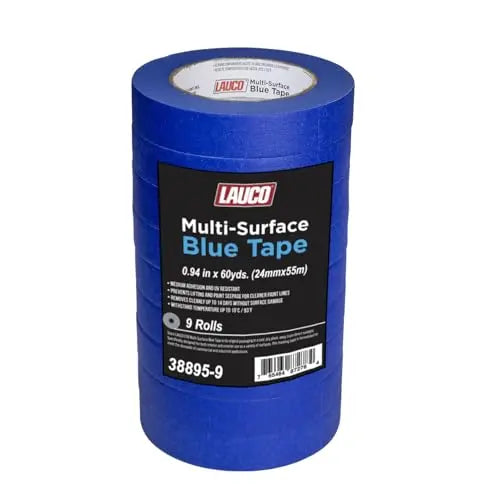 LAUCO Multi-Surface Blue Painter’s Masking Tape, Medium Adhesion, UV-Resistant, Clean Removal, 0.94 in x 60 yds (24mm x 55m) Rolls, Ideal for Indoor & Outdoor Painting, Trim, Walls LAUCO
