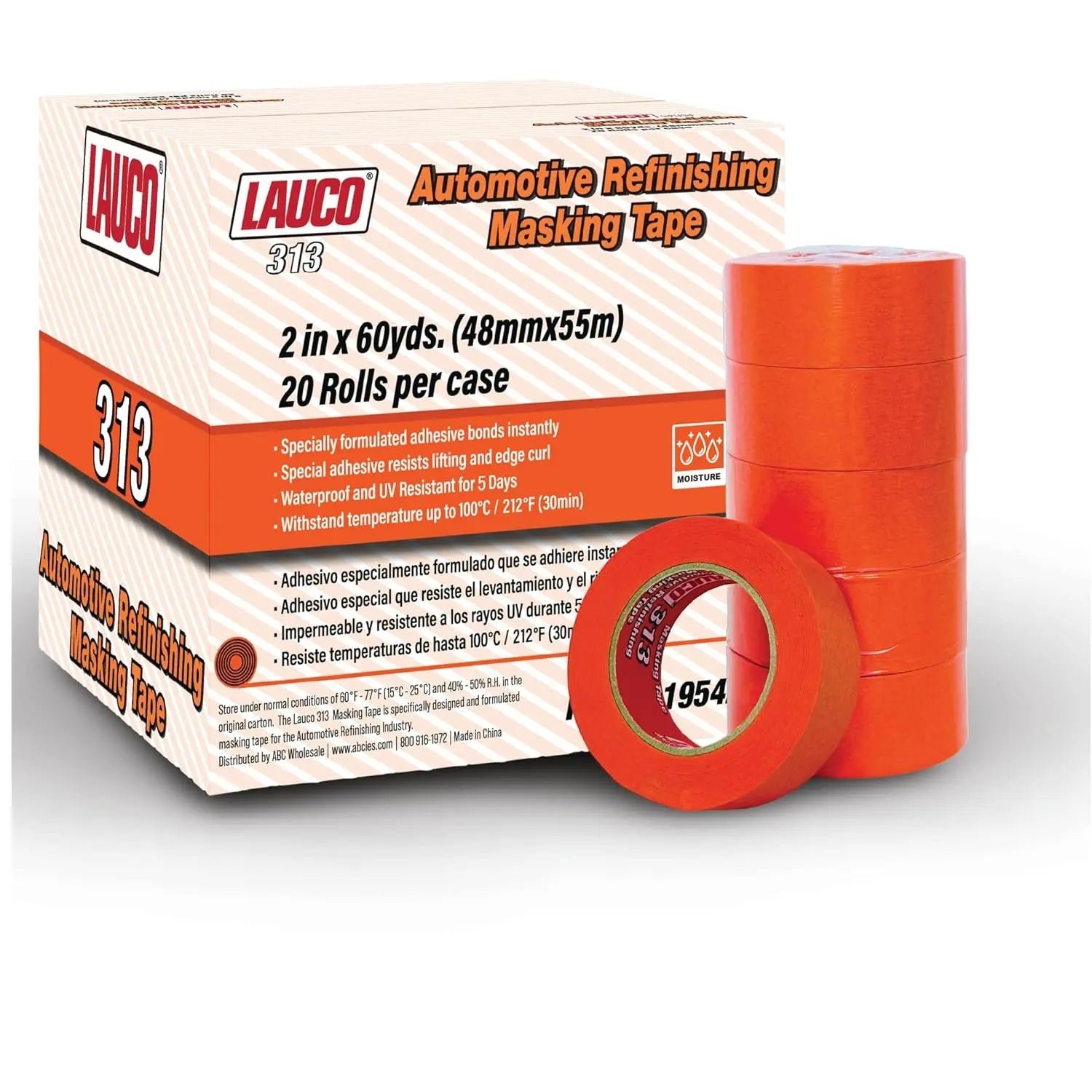 LAUCO Orange Masking Tape 2" x 60yd – Auto Paint, UV/Heat Resistant – 20 Rolls [19542] National Supply Company
