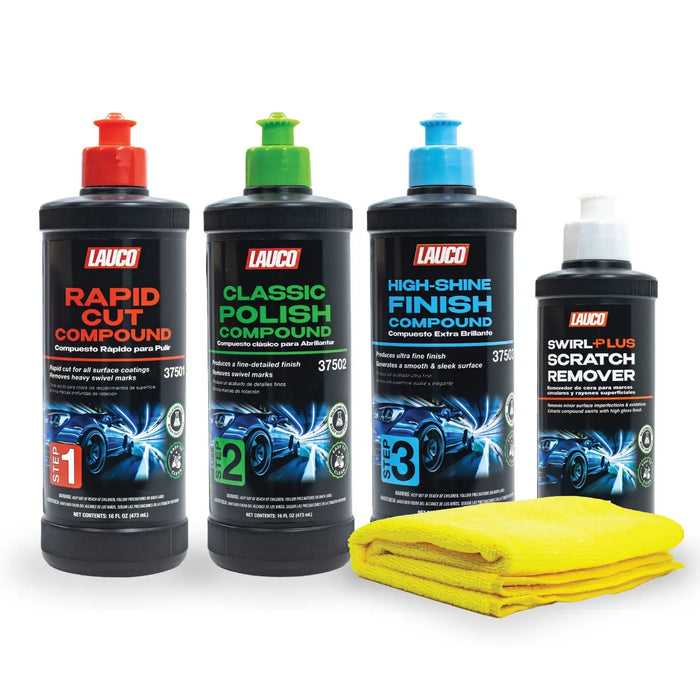 LAUCO Paint Correction Compounds Step 1, 2, 3 – 16oz, Swirl Remover 8oz Kits, With a Towel, Silicone-Free, Clear Coat Safe Scratch Remover, Swirl Correction & High Gloss Finishing LAUCO