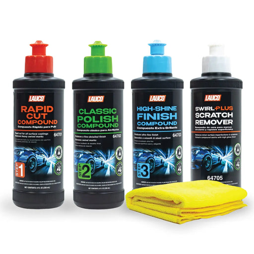 LAUCO Paint Correction Compounds Step 1, 2, 3 , Swirl Remover 8oz Kits, With a Towel, Silicone-Free, Clear Coat Safe Scratch Remover, Swirl Correction & High Gloss Finishing LAUCO