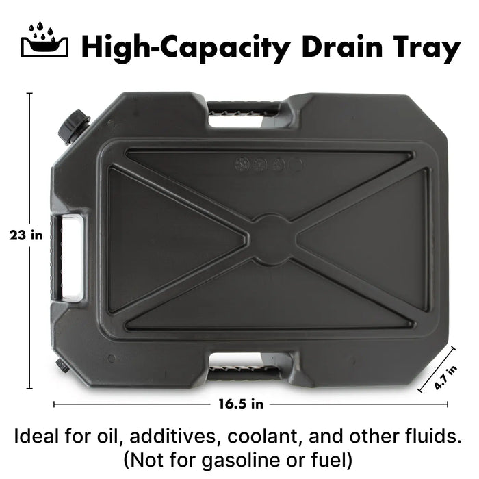 LAUCO Plastic Oil Drain Pan – 12 Liter Spill-Proof Container with Cap and Handle – Heavy-Duty Oil Change Catch Pan for Garage & Automotive Use (23.2" x 16.34" x 5.16") LAUCO