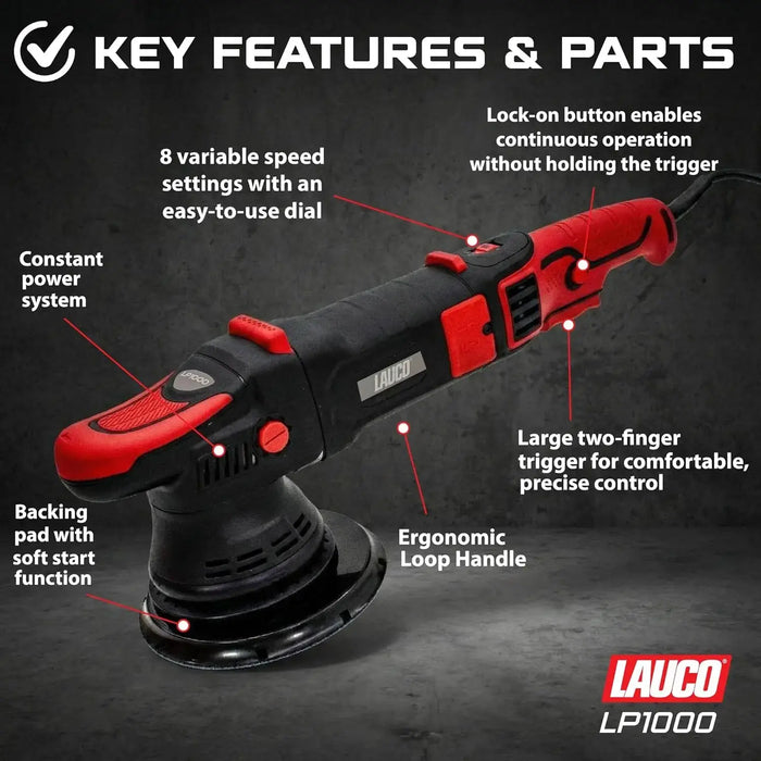 LAUCO Rotary and Gear Driven Orbital Polisher 1200W - 1000W with 6-Inch Backing Pad, 6-Speed Variable Control, High Torque Machines for Car Detailing, Paint Correction, Waxing, Buffing & Polishing LAUCO